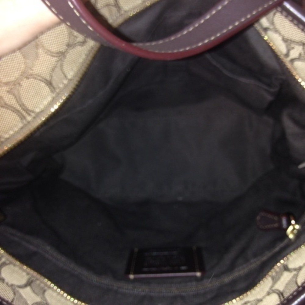 Coach brown khaki sig jacquard & leather tote bag - Picture 3 of 5